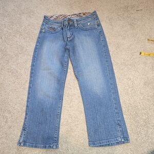 VINTAGE Apple Bottoms Crop Jeans Size 3/4 JUNIORS Y2K Medium Wash Gold Apple